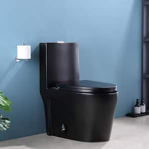 Comfort Height 1-piece 1.1/1.6 GPF Dual Flush Elongated Toilet in. Black, Seat Included