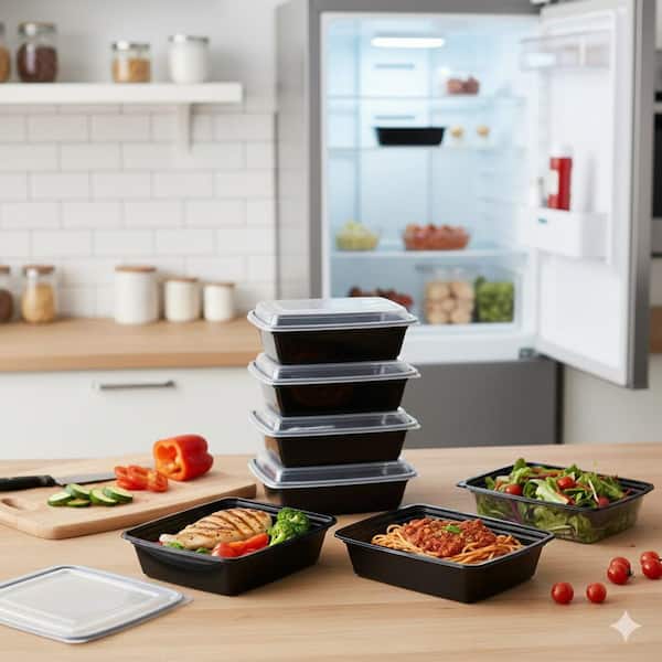 Extra-thick Plastic Meal Prep Food Storage Containers with Lids 50-Pack BPA Free Stackable Microwave Safe 24 oz.