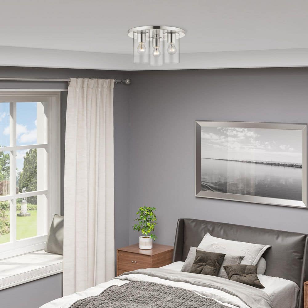 Zurich 14" Brushed Nickel Clear Glass Flush Mount Light