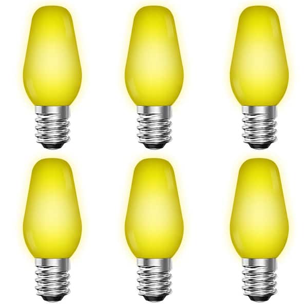 LUXRITE 0.5-Watt C7 LED Yellow Replacement String Light Bulb Shatterproof Enclosed Fixture Rated UL E12 Base (6-Pack)