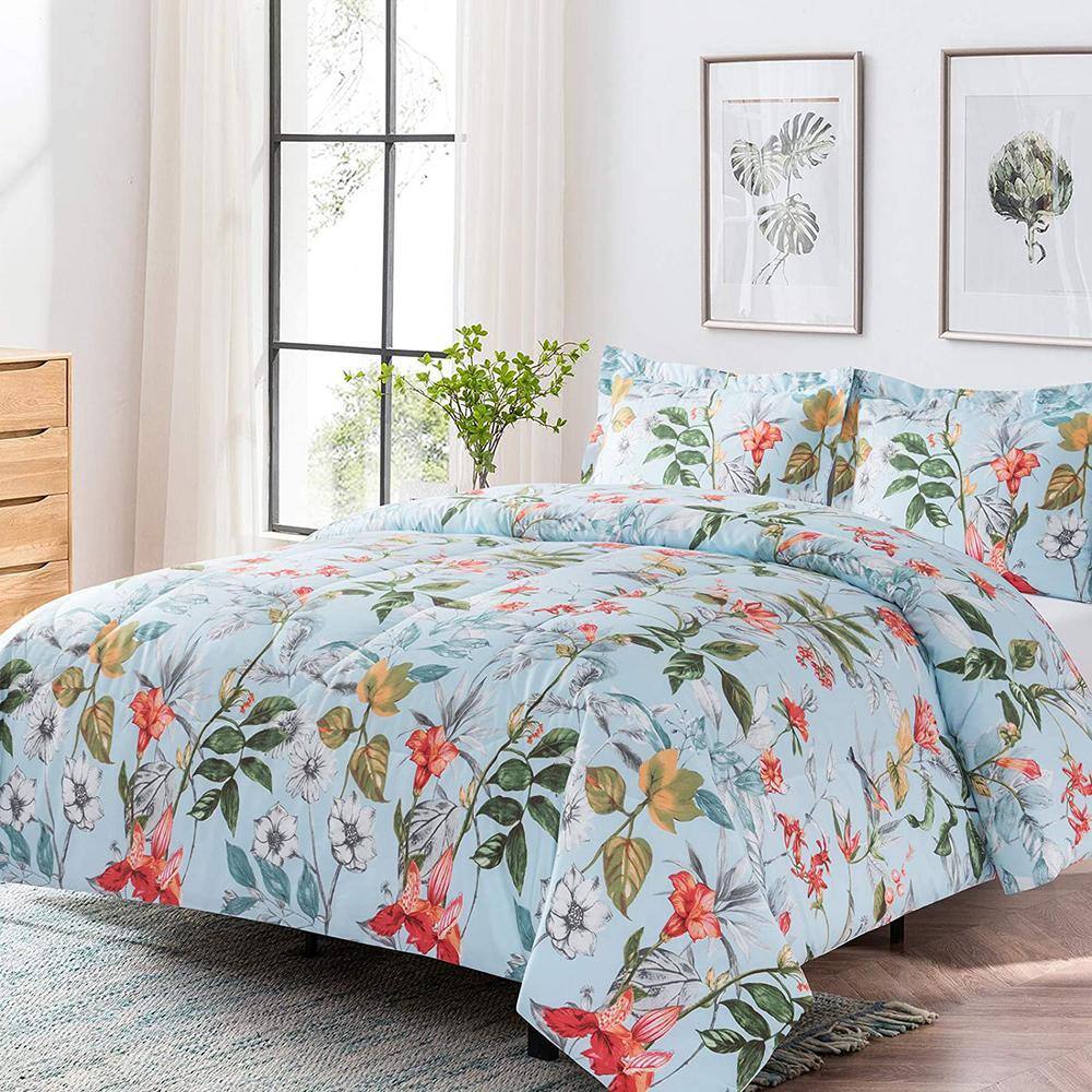 Shatex 2-Piece Blue Floral Microfiber Twin Comforter Set Printed Comforter  with 1 -Pillow Sham MGCCTP2PTWR