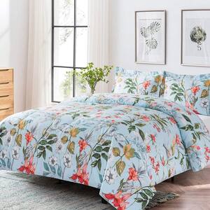 2-Piece Blue Floral Microfiber Twin Comforter Set Printed Comforter with 1 -Pillow Sham
