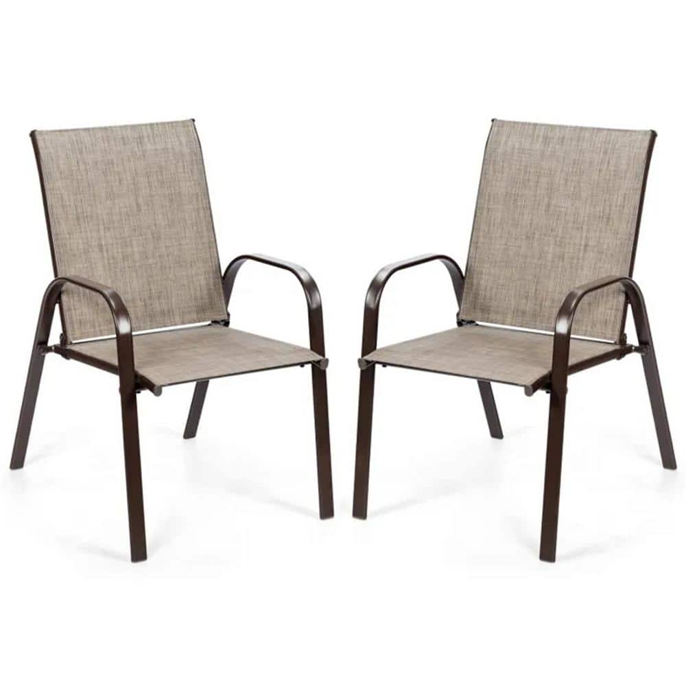 Brown 2-Piece Metal Outdoor Lounge Chair Without Sunshade Without Cushion