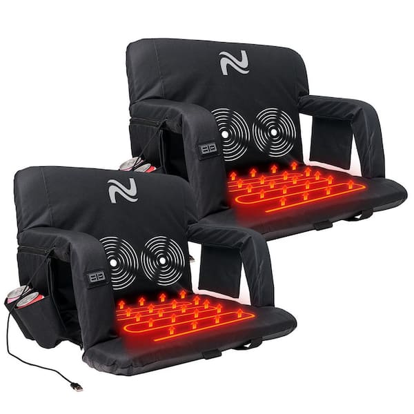 Heated Massage Stadium Seats 3-Levels of Heat and Massage Reclining Positions Bleacher Seats, 25 in. (2-Pack)