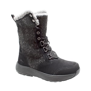 Women Size 5 Black Leather Microfleece Winter Boots