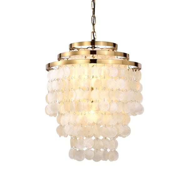 Quintana 3-Light Brass Tiered Chandelier with Capiz Shells
