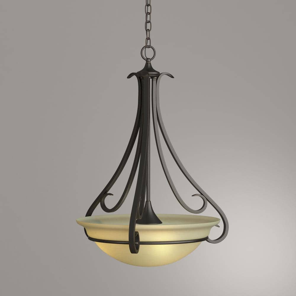 Torino 27" Forged Bronze Pendant Light with Ambered Glass