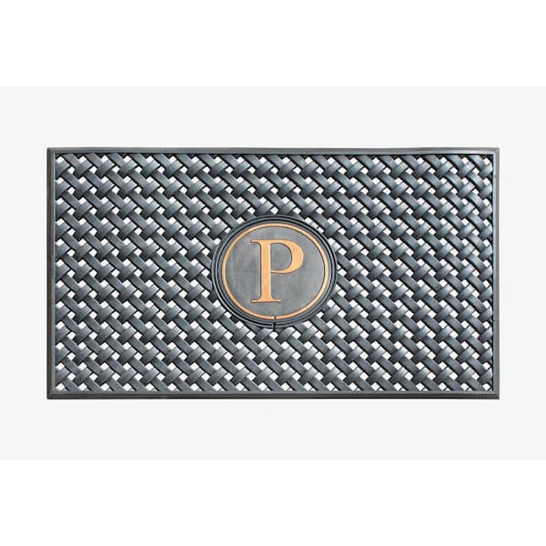 A1 Home Collections A1HC Weave Black/Bronze 24 in x 39 in 100% Rubber Thin Profile Outdoor Durable Monogrammed P Doormat