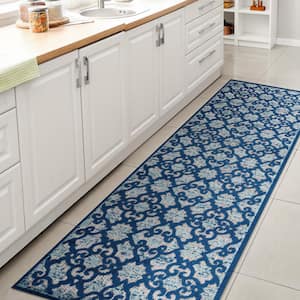 Gallia Tile Trellis High-Low Light Gray/Blue 2 ft. x 10 ft. Indoor/Outdoor Runner Rug