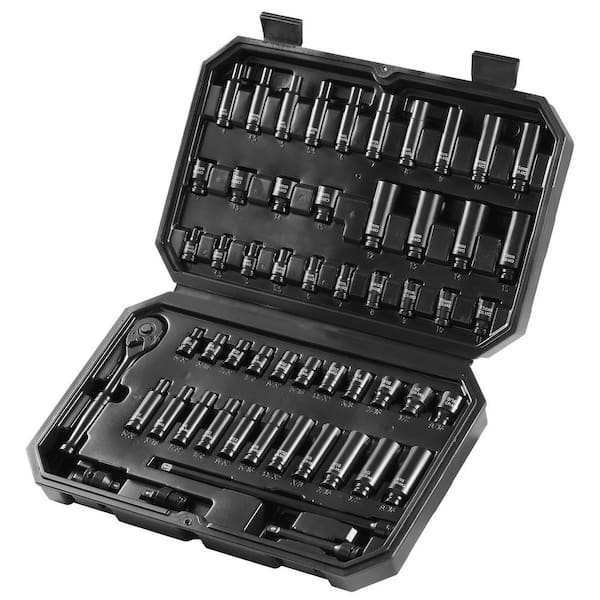 Drive Impact Socket Set 1/4 in. 55-Piece Deep and Shallow Socket Set SAE 5/32 in.-9/16 in. and Metric 4-15mm