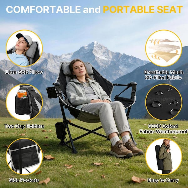 SUKLOM Folding Hammock Camping Chair with Footrest, 3-Position
