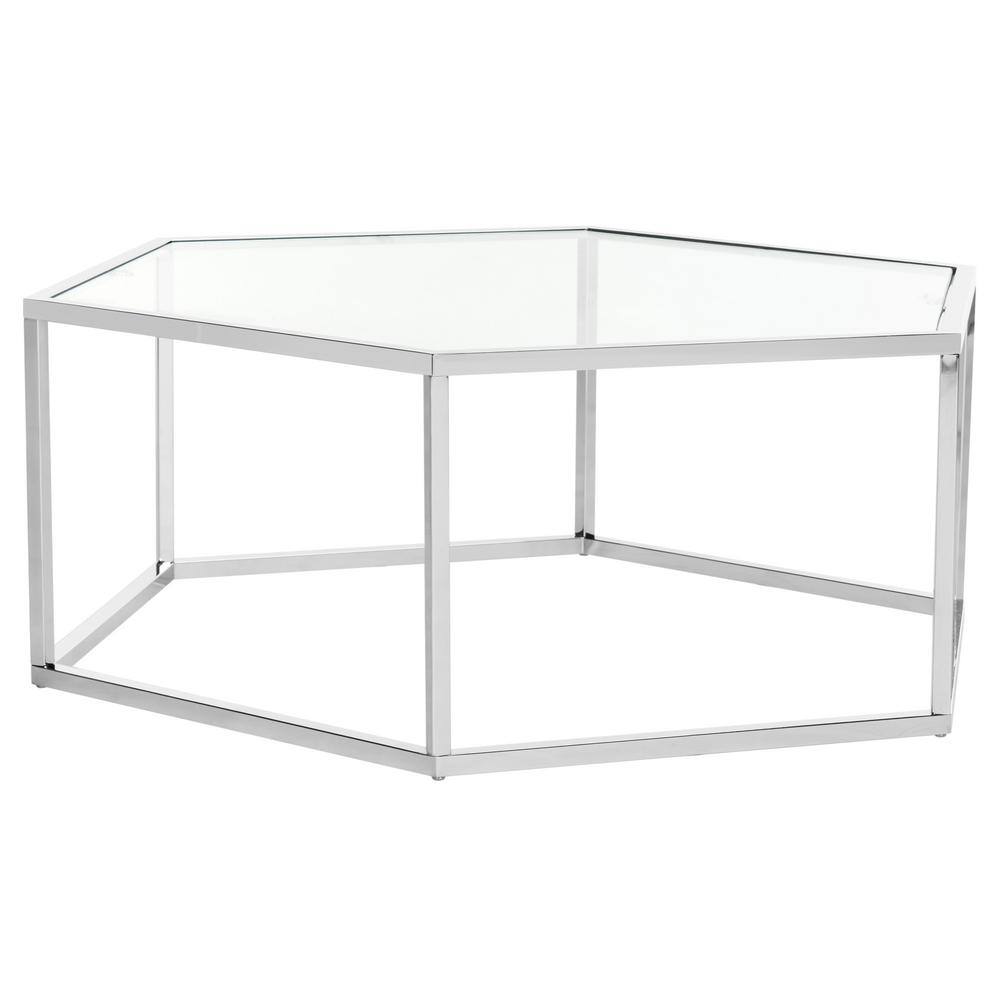 Eliana 36" Chrome and Glass Hexagonal Coffee Table