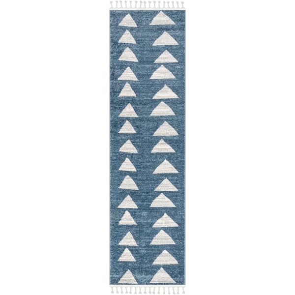 Kennedy Triangles Modern Geometric Kids Blue 2 ft. 7 in. x 9 ft. 10 in. Runner Area Rug