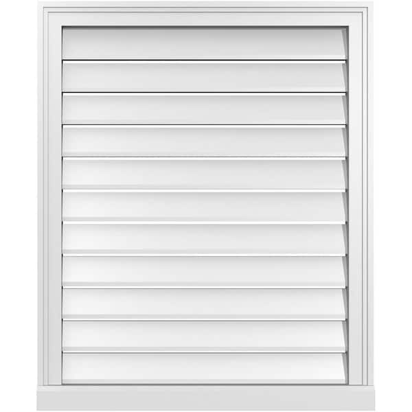 Ekena Millwork 28 in. x 34 in. Vertical Surface Mount PVC Gable Vent: Functional with Brickmould Sill Frame