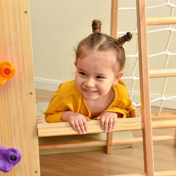 Indoor Jungle Gym, 7-in-1 Toddler Indoor Playground, Wooden Toddler Climbing Toys Indoor With Wood & Rope Ladder, Net Ladder, Swing, Monkey Bar Slide Climbing Wall 43 X 47 2 X 47in P 010198499709