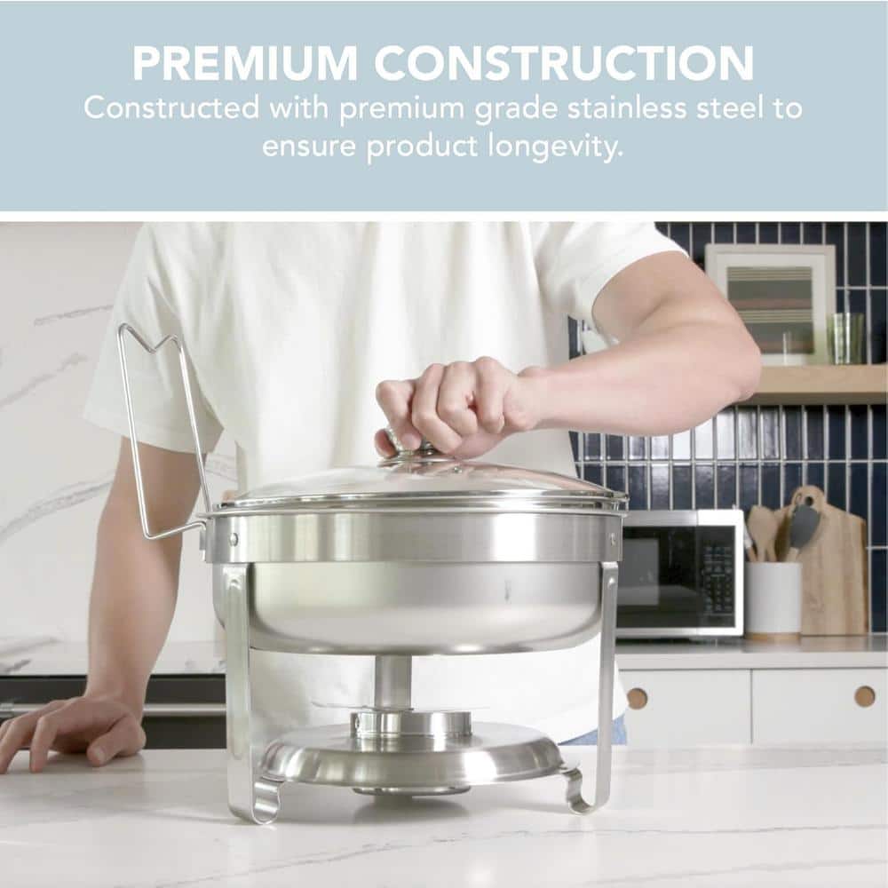 Alpha Living 4 qt Stainless Steel Round Chafing Dish Set with Glass Lids