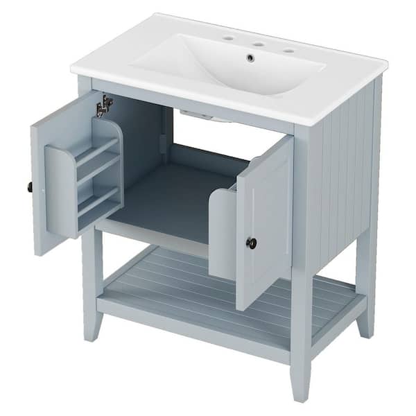 30 in. Single Sink Morandi Gray Bath Vanity with White Ceramic Top
