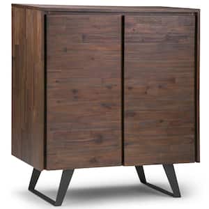 Lowry Solid Acacia Wood and Metal 39 in. Wide Modern Industrial Medium Storage Cabinet in Distressed Charcoal Brown