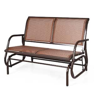 48 in. 2-Person Metal Patio Lounge Chair Swing Glider Bench Chair Loveseat Rocker Backyard Brown
