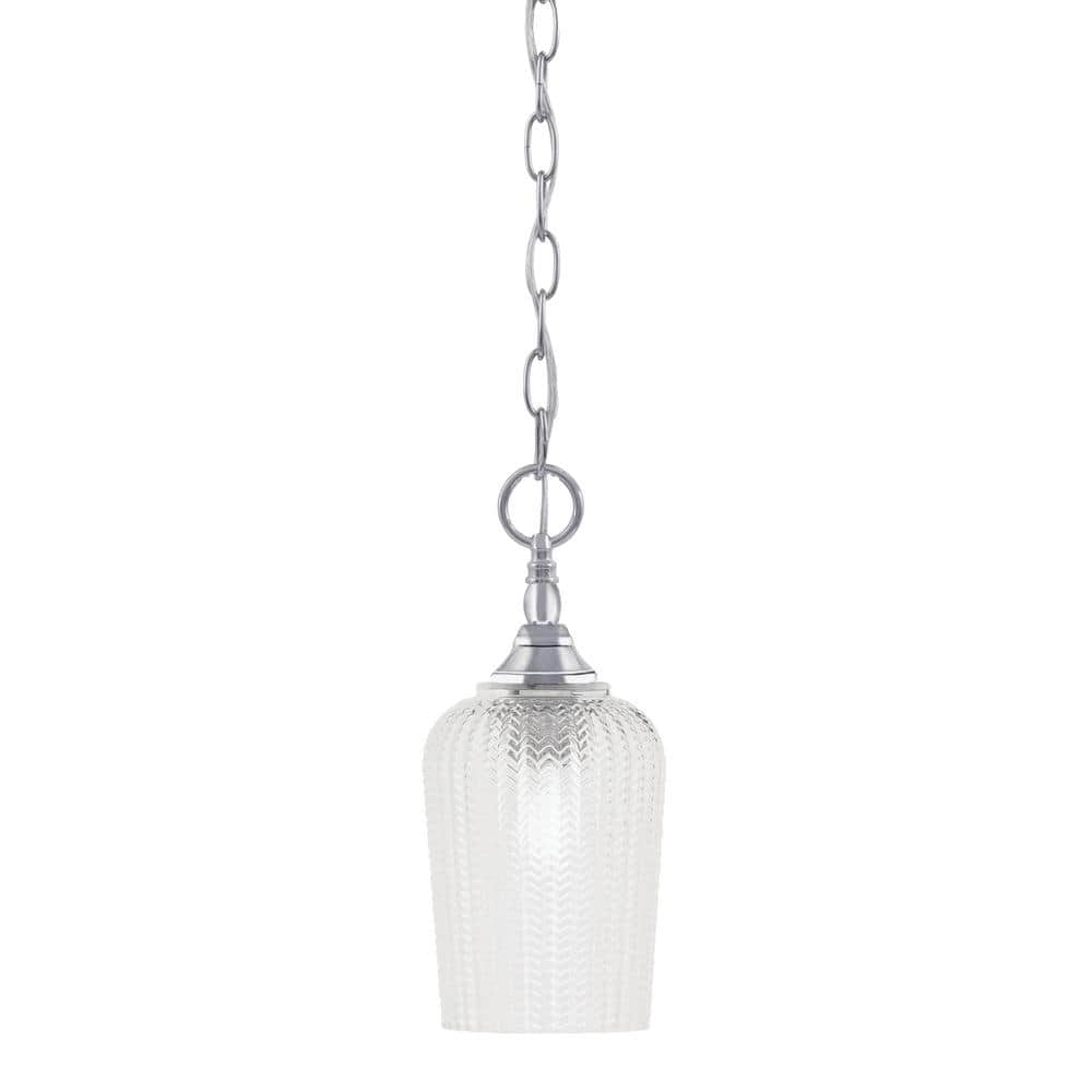 Elva 100-Watt 1-Light Chrome Shaded Pendant Light with 5 in. Clear Glass Sh