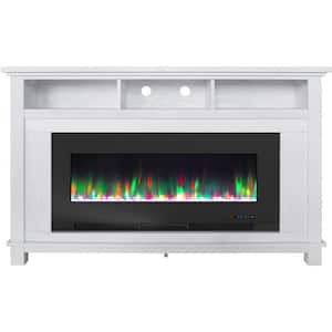 San Jose 58 in. Freestanding Electric Fireplace Entertainment Stand in White with 50 in. Insert and Crystal Rock Display
