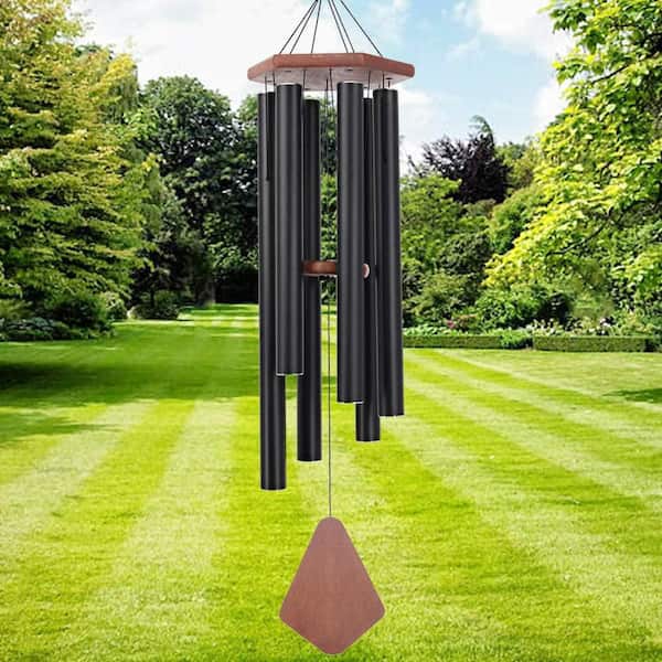 Unbranded 44 in. Black Outdoor Large Deep Sound Wind Chime, Memorial Wind Chime with 6 Heavy-Duty Tubes