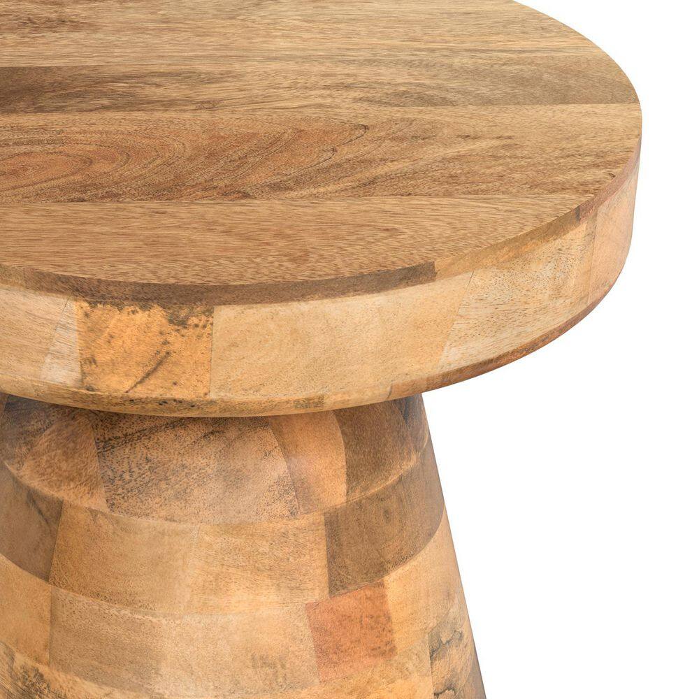 Robbie Solid Mango Wood 16 in. Wide Round Boho Contemporary Rustic Accent Table in Natural, Fully Assembled - thumbnail 4