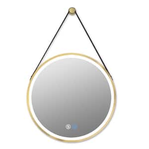 Victoria 24 in. W x 24 in. H Round Framed Gold Frame Wall Mount with Lamp Hanging Bathroom Vanity Mirror in Gold