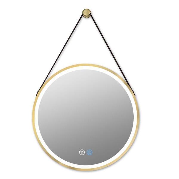 Xspracer Victoria 24 in. W x 24 in. H Round Framed Gold Frame Wall Mount with Lamp Hanging Bathroom Vanity Mirror in Gold