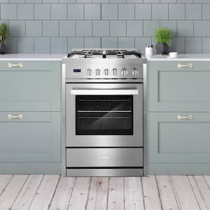 24 in. 2.73 cu. ft. Single Oven Gas Range with 4 Burner Cooktop and Heavy Duty Cast Iron Grates in Stainless Steel