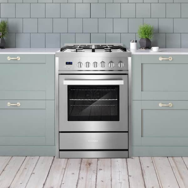 24 in. Nebula Collection 2.73 cu. ft. Gas Range, 4 Burners, Rapid Convection Oven, Cast Iron Grates in Stainless Steel