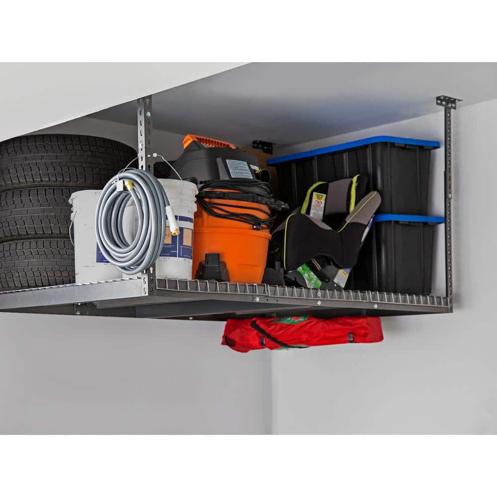 Adjustable Gray Steel Ceiling Storage Rack, 4' x 8'