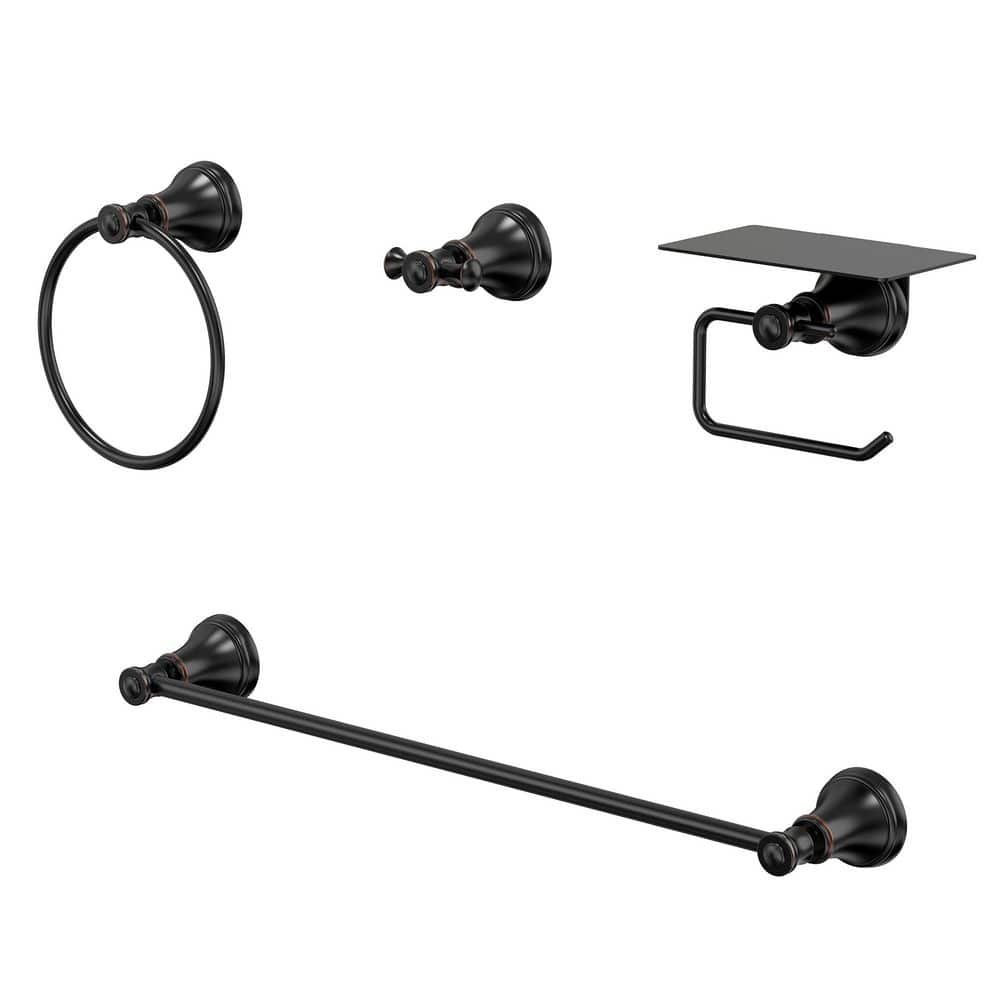 4-Piece Bath Hardware Set 24 in. Towel Bar, Toilet Paper Holder, Towel Ring, Towel Hook in Matte Black Space Saving price history on PriceWatchPro