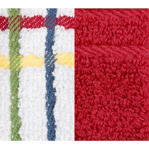 T-fal Red Plaid Solid and Check Parquet Woven Cotton Kitchen Towel Set of 6  66948 - The Home Depot