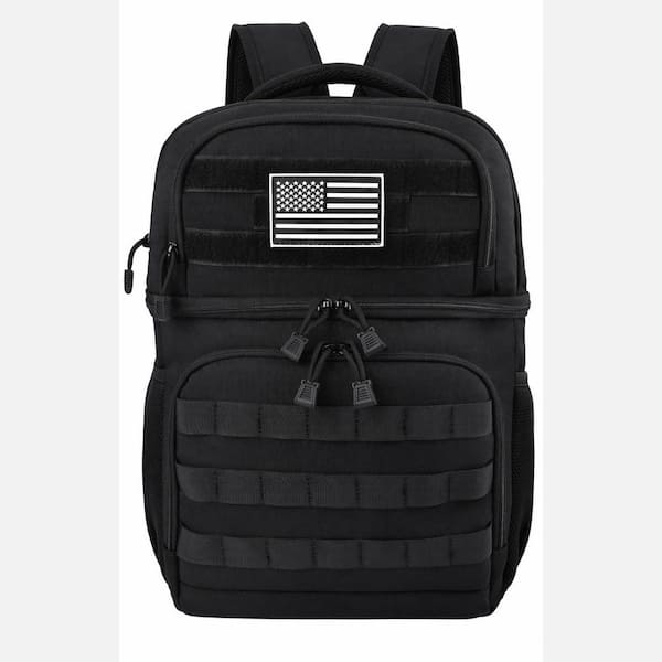 Black Tactical Insulated Lunch Bag Double Deck Cooler Backpack Leakproof RFID Blocking for Work or Outdoor Use
