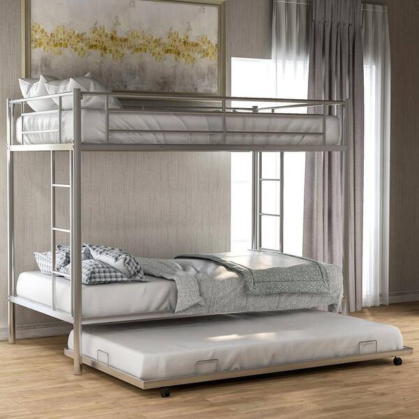 Harper & Bright Designs Silver Twin Over Twin Bunk Bed with Trundle
