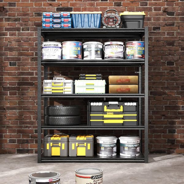 Black 5-Tier Heavy Duty Metal Storage Shelving Unit for Garage Holds Up to 2000 lbs. (47.2 in. W x 78 in. H x 18 in. D)