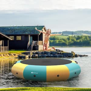 15 ft. Inflatable Water Bouncer Splash Padded Water Trampoline Yellow and Green