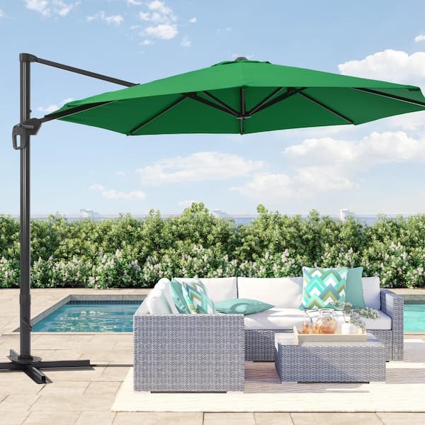 11 ft. Aluminum Cantilever Patio Umbrella Outdoor Offset Hanging 360° Rotation in Kelly Green