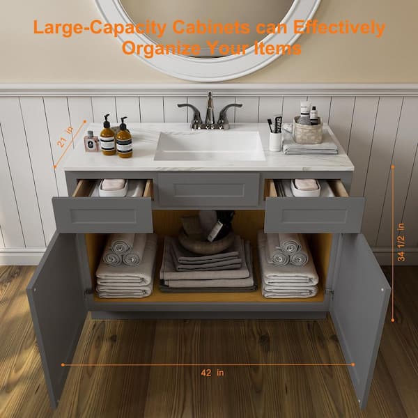 HOMEIBRO 48 in W x 21 in D x 34.5 in H in Shaker White Plywood Ready to Assemble Floor Vanity Sink Base Kitchen Cabinet