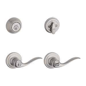 Tustin Satin Nickel Exterior Entry Door Handle and Single Cylinder Deadbolt Combo Pack Featuring SmartKey Security