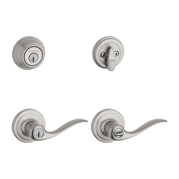 Tustin Satin Nickel Exterior Entry Door Handle and Single Cylinder Deadbolt Combo Pack Featuring SmartKey Security