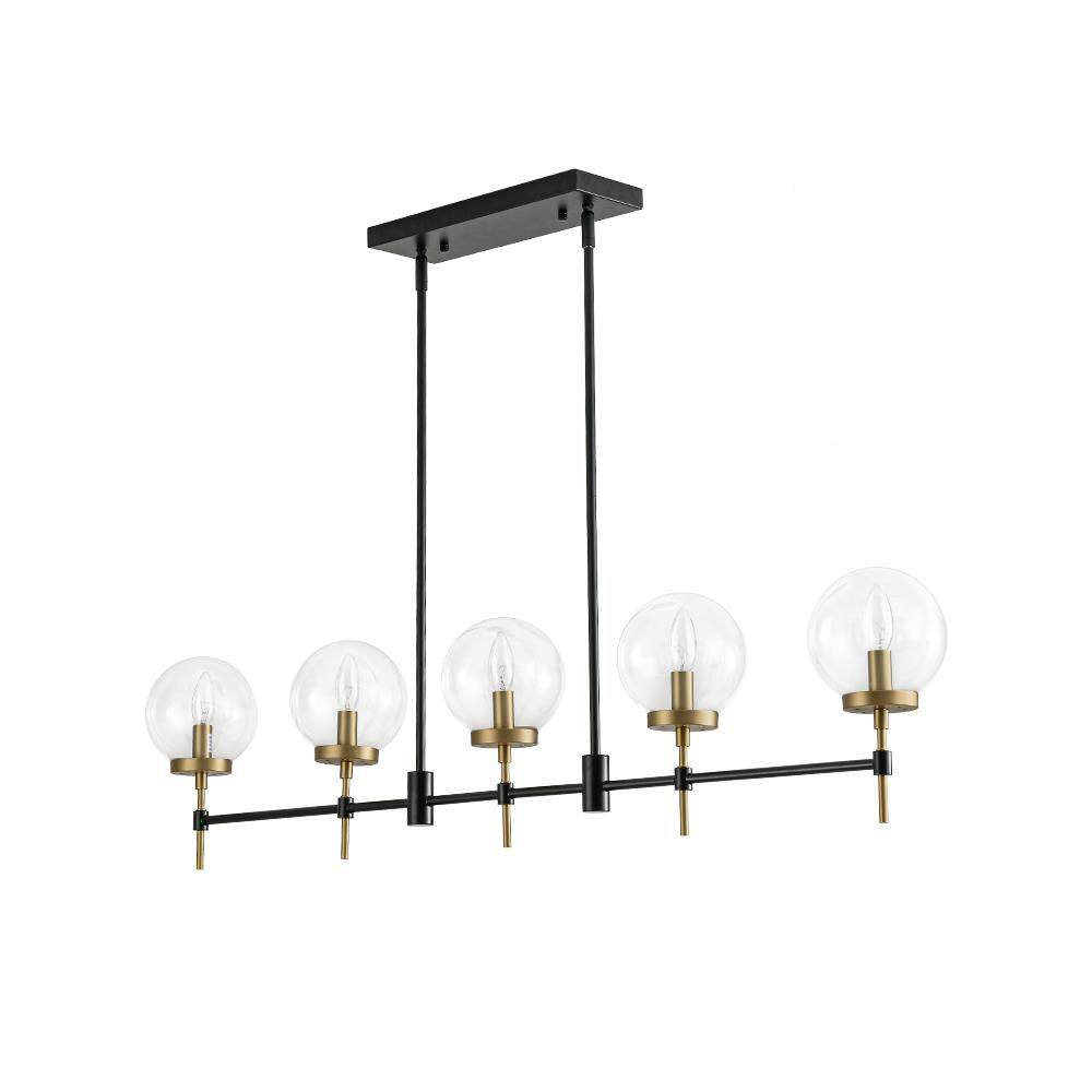 5-Light Black Gold Mid-Century Modern Linear Chandelier for Kitchen Island With Clear Glass Shade, No Bulbs Included price history on PriceWatchPro