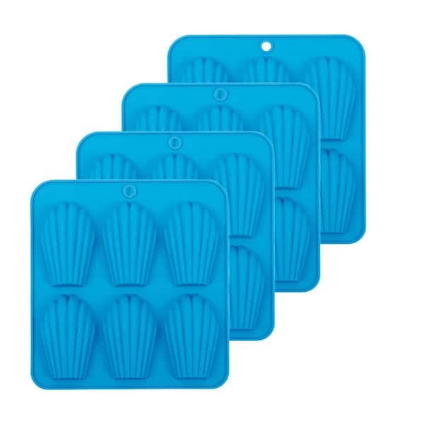 Silicone 4-Pack Shell Shape Nonstick Baking Pan with 6-Cavities High Heat Resistant Easy Release Blue