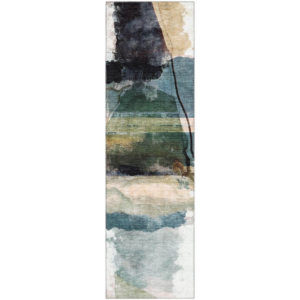 Mayfield Premium Machine Washable Abstract AMF2033 Green 2 ft. x 7 ft. Runner Rug price history on PriceWatchPro