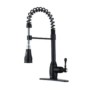 Single Handle Spring Pull-Down Sprayer Kitchen Faucet with Dual-Function Sprayer head, Stainless Steel in Matte Black