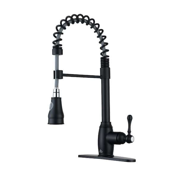 CASAINC Single Handle Spring Pull-Down Sprayer Kitchen Faucet with Dual-Function Sprayer head, Stainless Steel in Matte Black