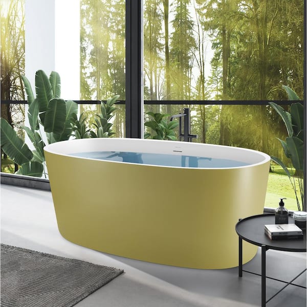 INSTER LOOP 59 in. Acrylic Oval Freestanding Soaking Non-Whirlpool Flatbottom Bathtub in Gold