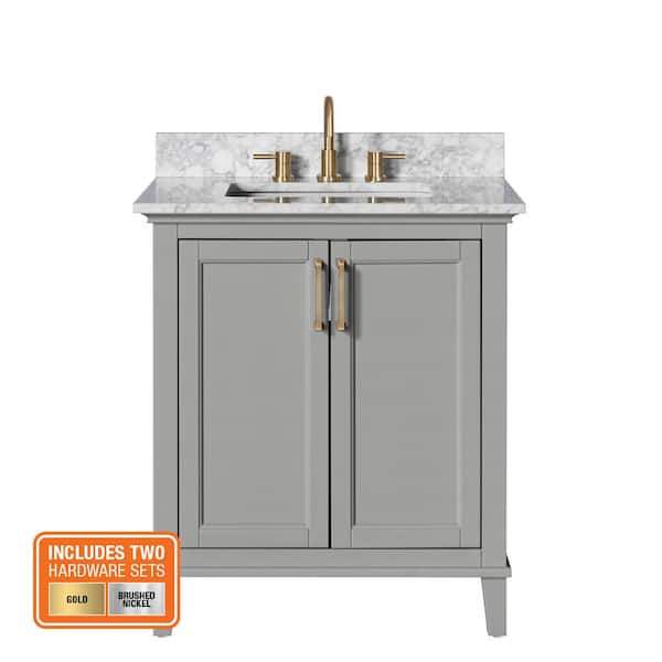Grayson 31 in. Single Sink Gray Bath Vanity with White Marble Top (Assembled)