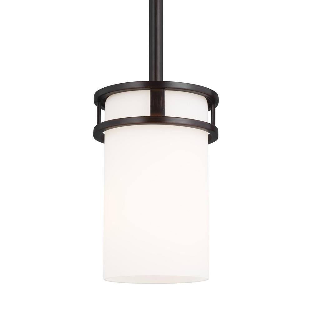 Robie Bronze Mini-Pendant with Etched White Shade